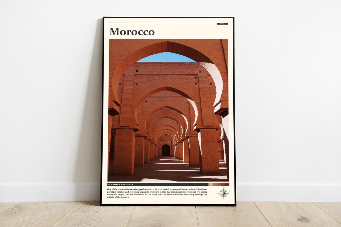 Morocco Red Brick Arches Moorish Architecture Africa Travel Poster