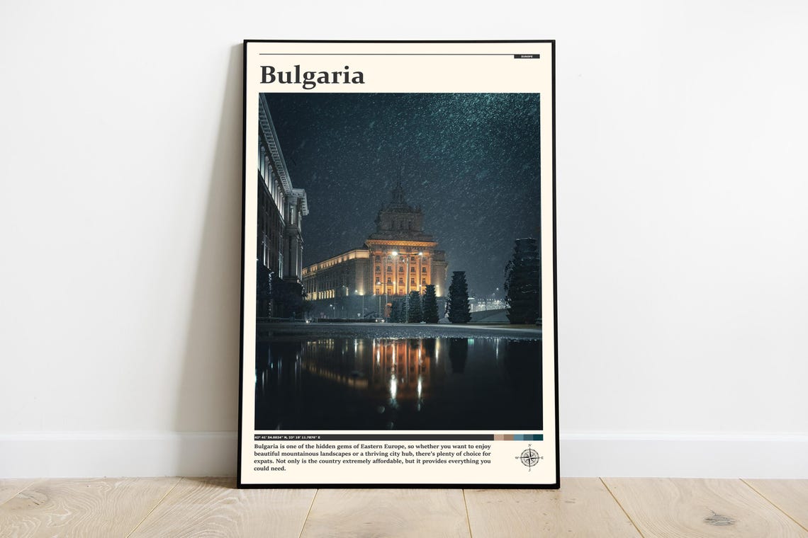 Bulgaria Sofia Night Snow City Lights Reflection Photography Poster