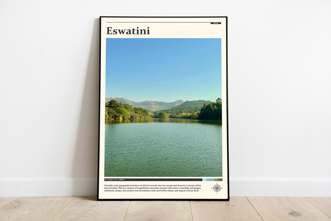 Eswatini Serene Lake Mountain Scenery Africa Nature Travel Poster