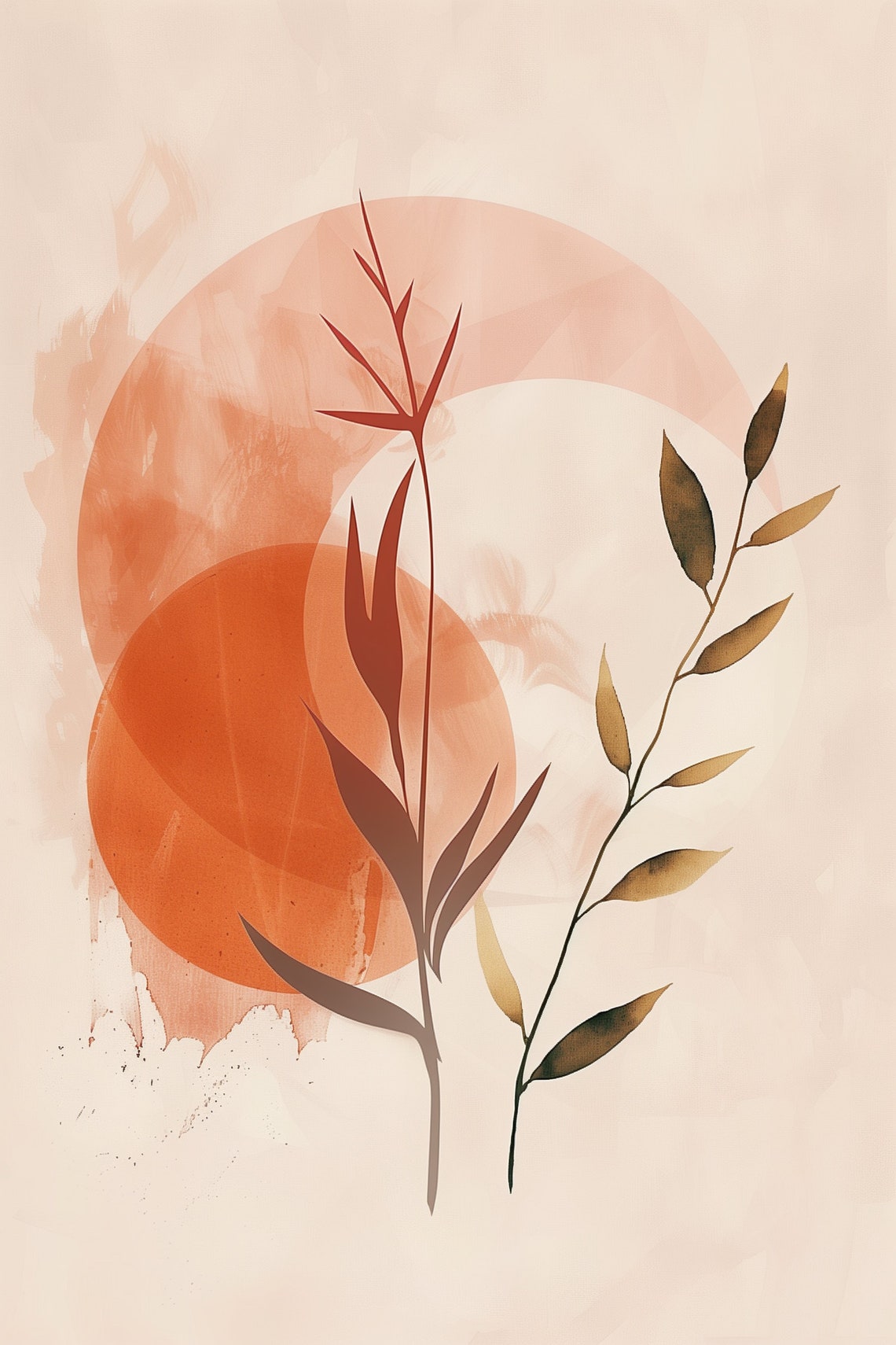 Abstract Botanical Clipart Terracotta Peach Colored Plants Lunar Landscape Background Boho - Image 2