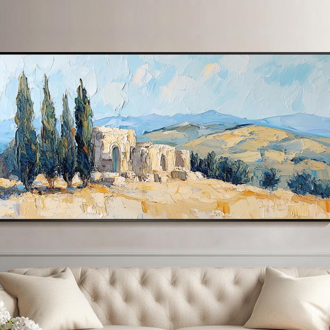 Tuscan Landscape Oil Painting, Italian Art Print