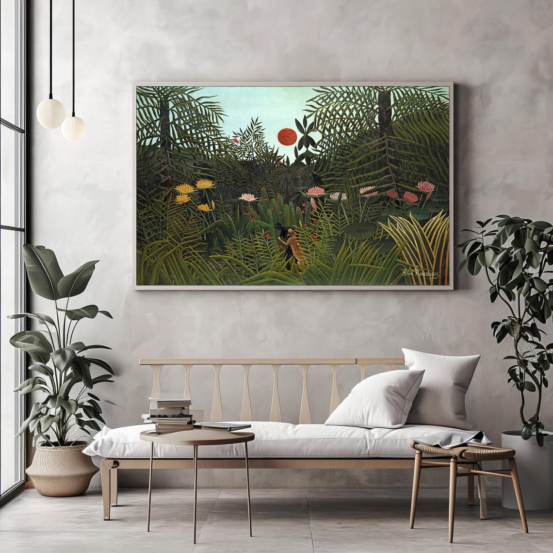 Henri Rousseau Sunset Jungle Landscape with Red Sun Glow Poster - Image 2