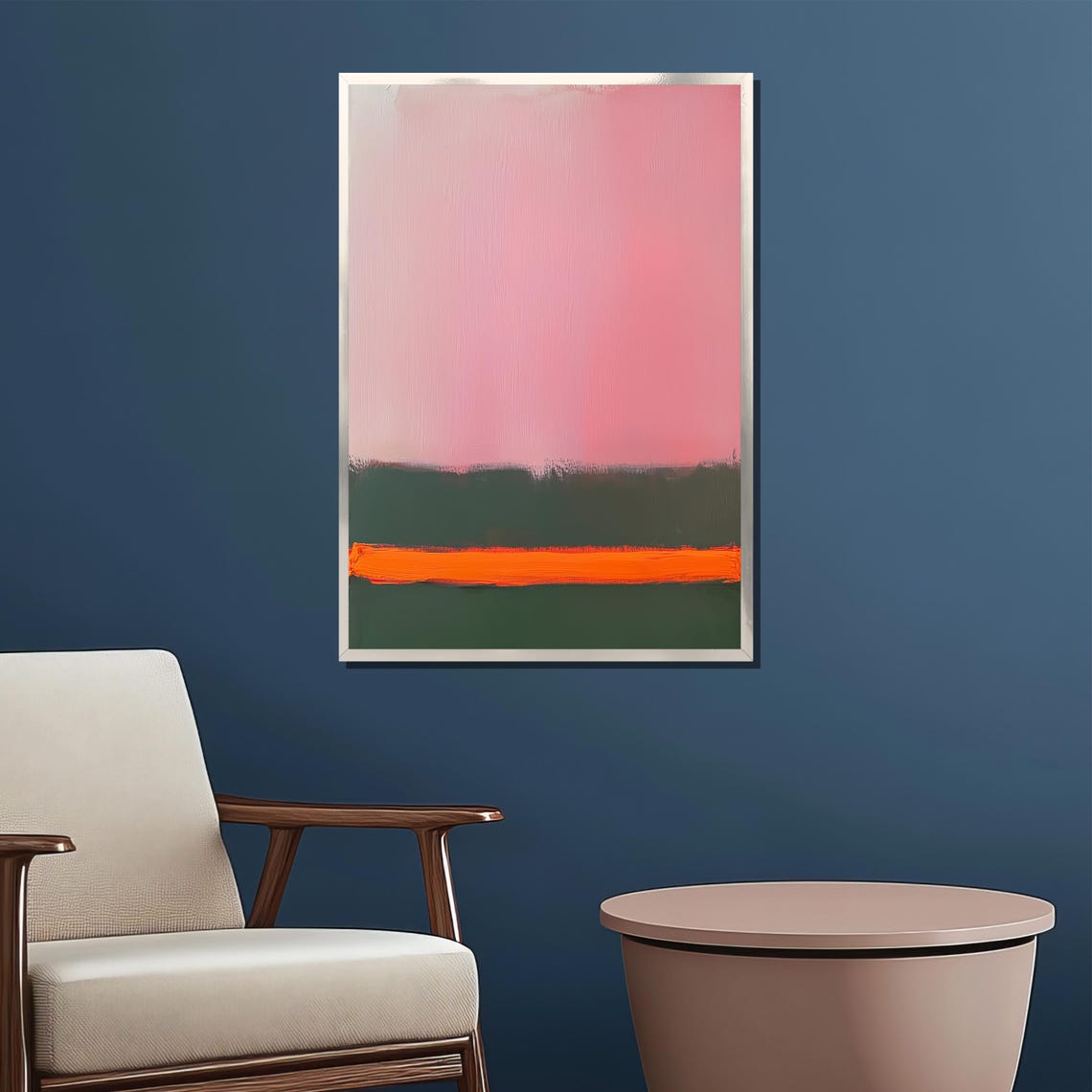 Pink Orange and Deep Olive Color Block Abstract Modern Art Poster - Image 2