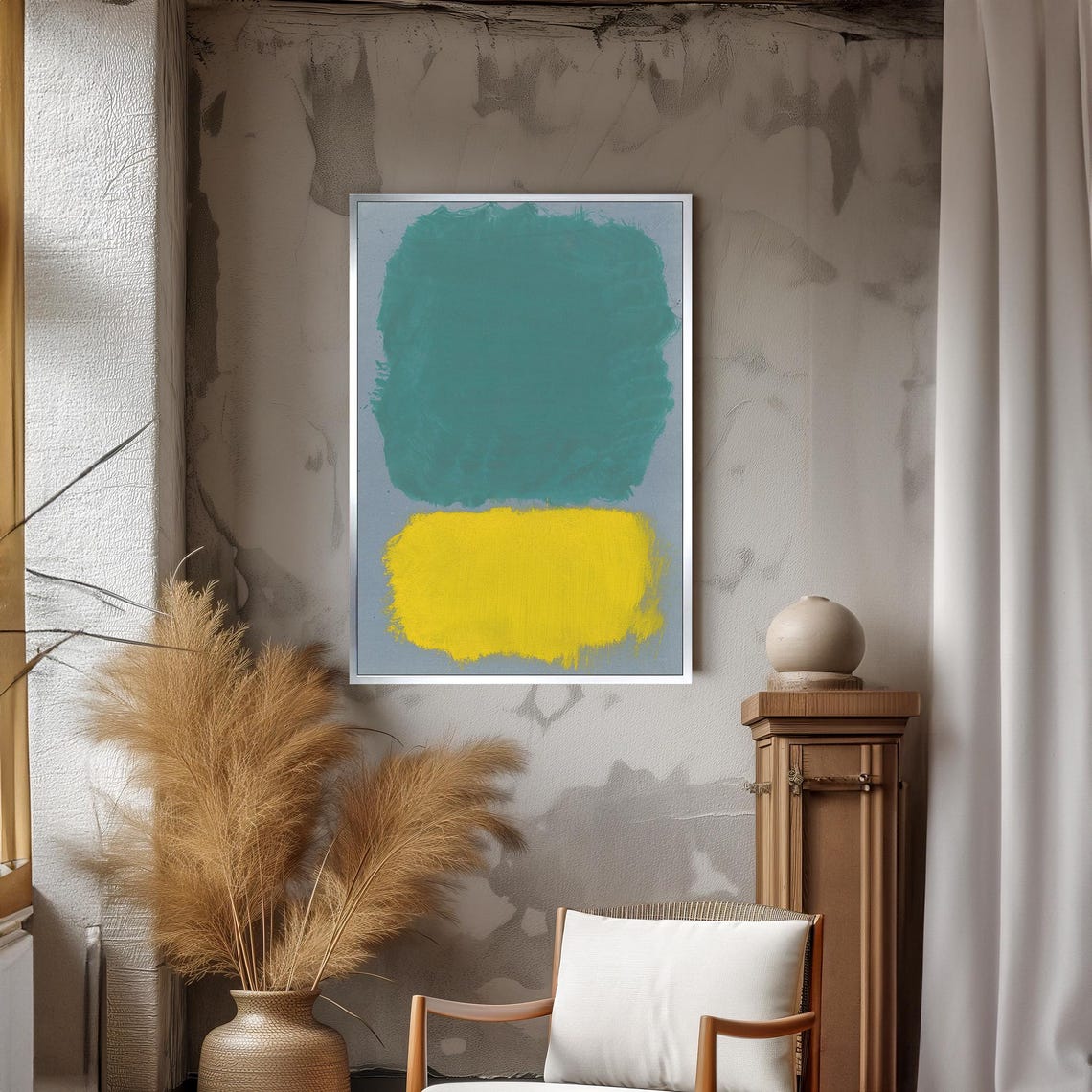 Mark Rothko Style Teal Green And Bright Yellow Abstract Art Poster - Image 3