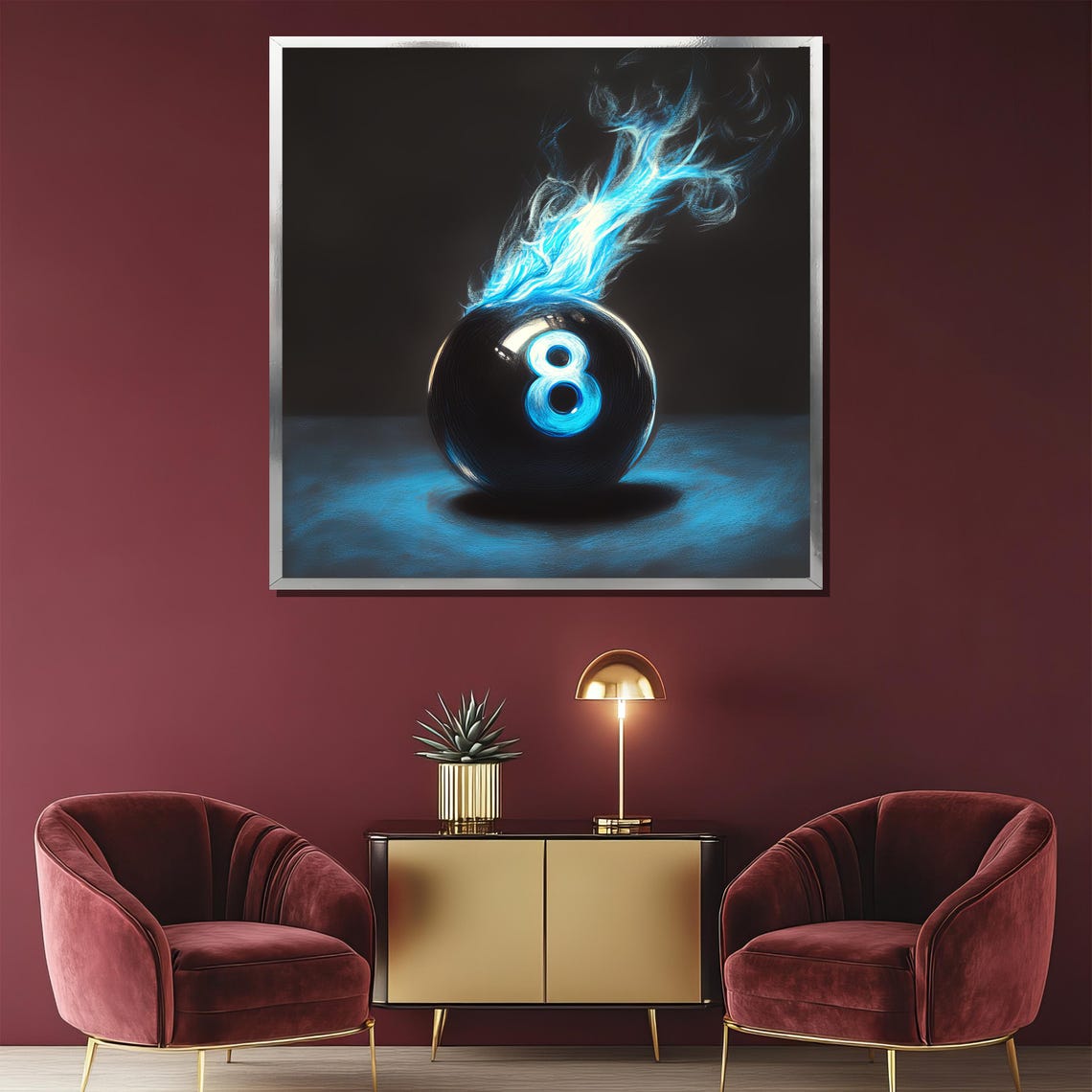 Flaming 8 Ball With Blue Fire Billiards Game Room Art Poster - Image 2