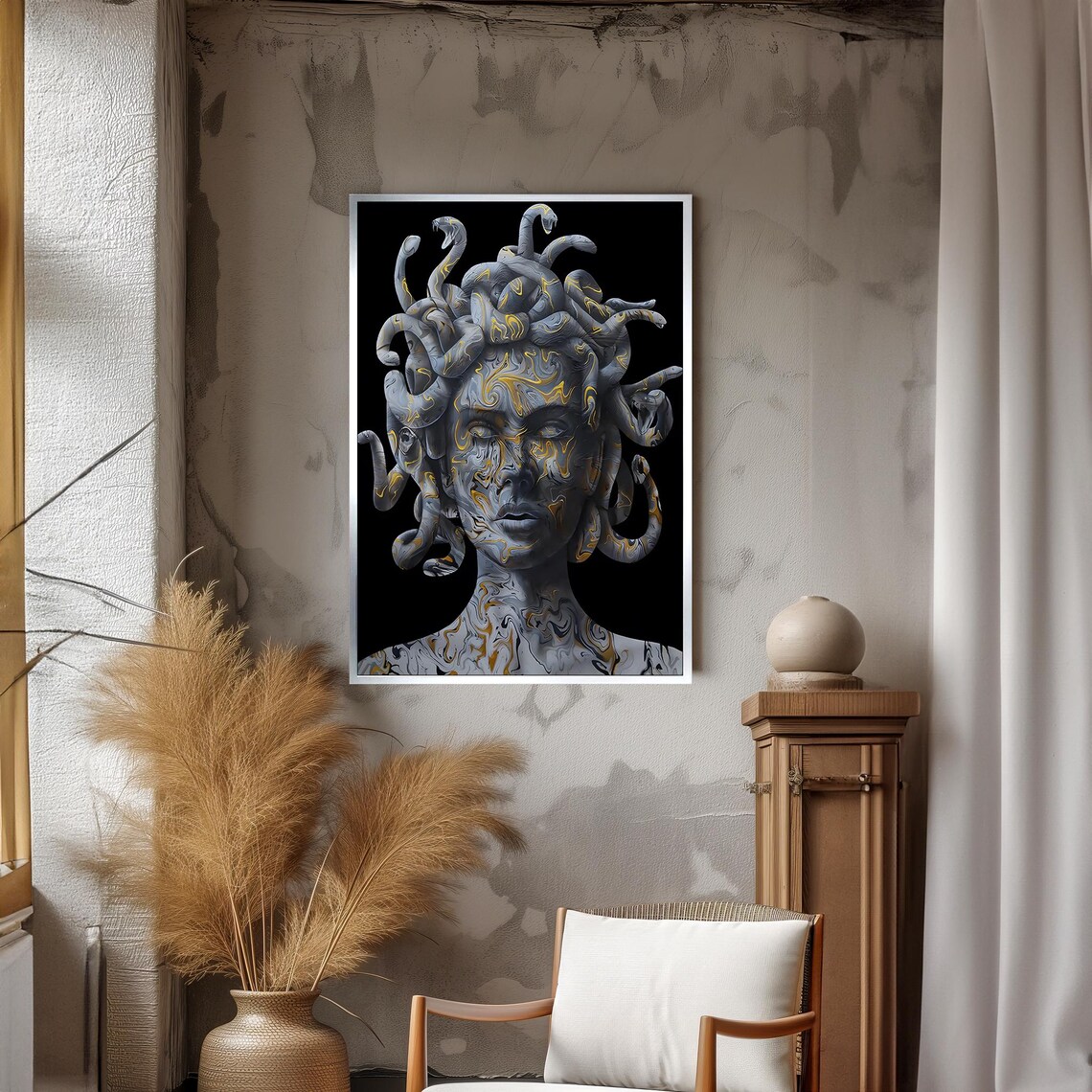 Medusa Marble Effect Snake Hair Goddess Art Print - Image 3