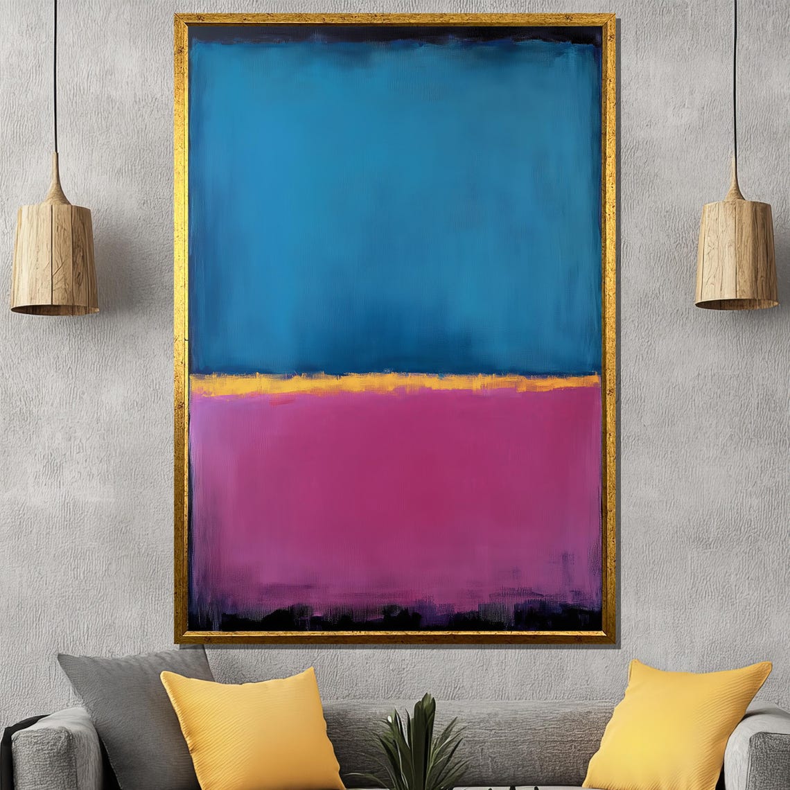 Rothko Style Blue Magenta Gold Bands Color Block Abstract Art Poster