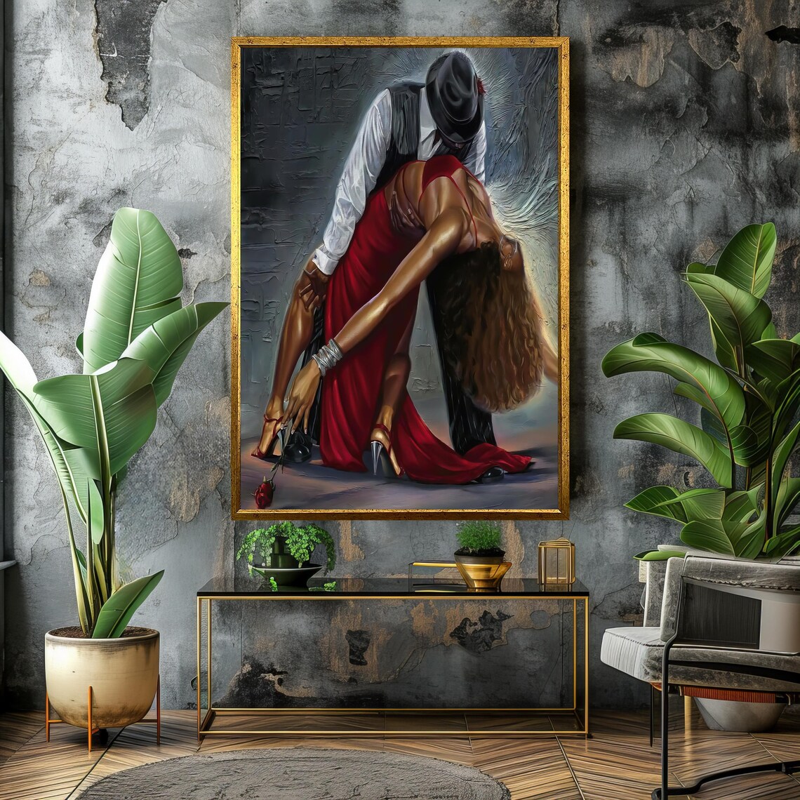 Passionate Tango Dance Couple in Red Dress Painting Poster For Dance Lovers - Image 4