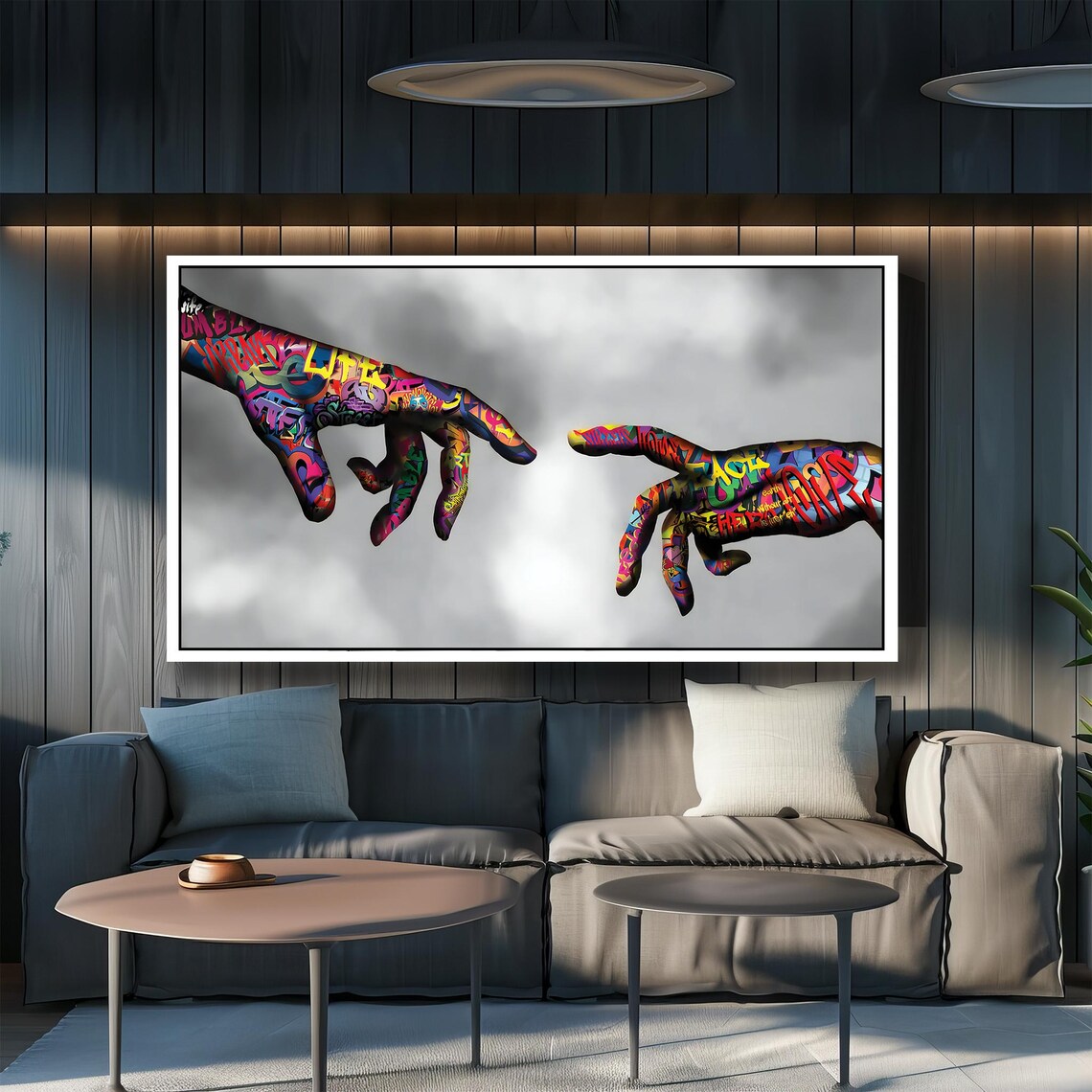 Graffiti Creation of Adam Hands Michelangelo Street Art Style Poster - Image 2