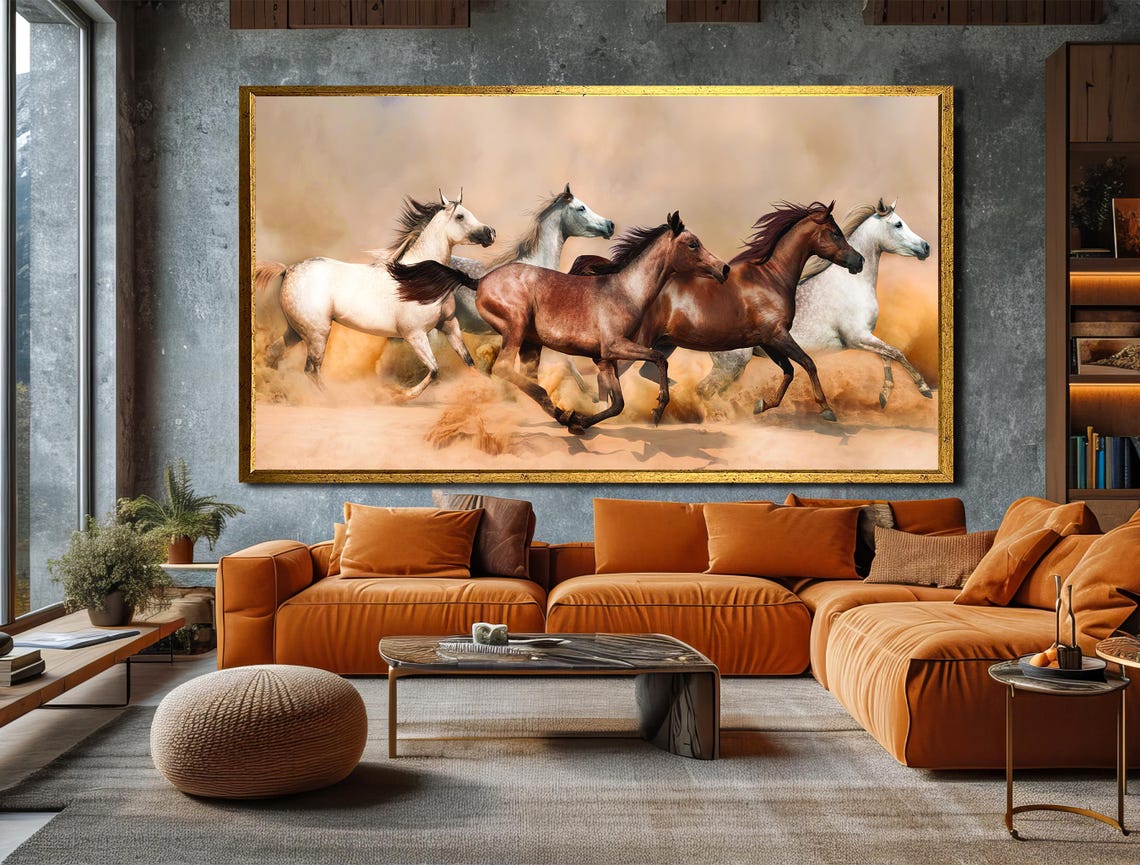 Dynamic Herd of Arabian Horses Galloping Desert Dust Art Poster - Image 4