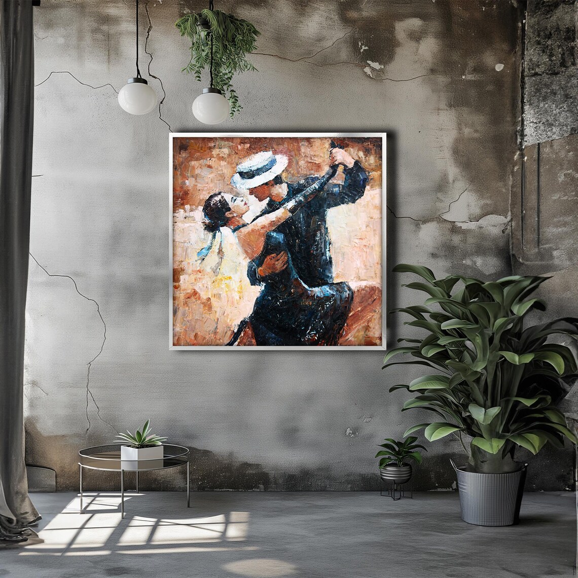 Expressive Tango Couple In Hat, Textured Painting - Image 3