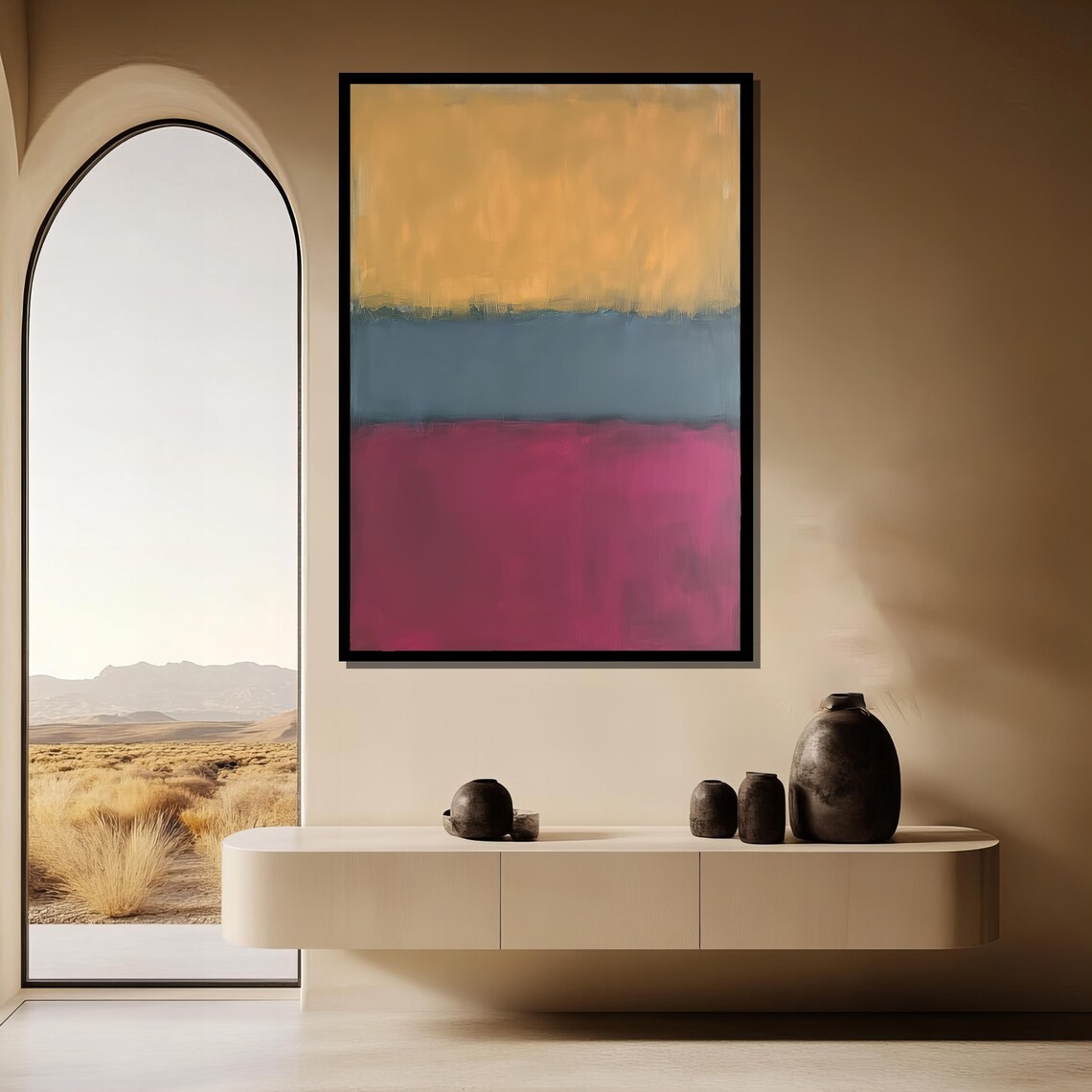 Rothko Style Gold Gray Magenta Bands Color Block Abstract Art Poster - Image 3