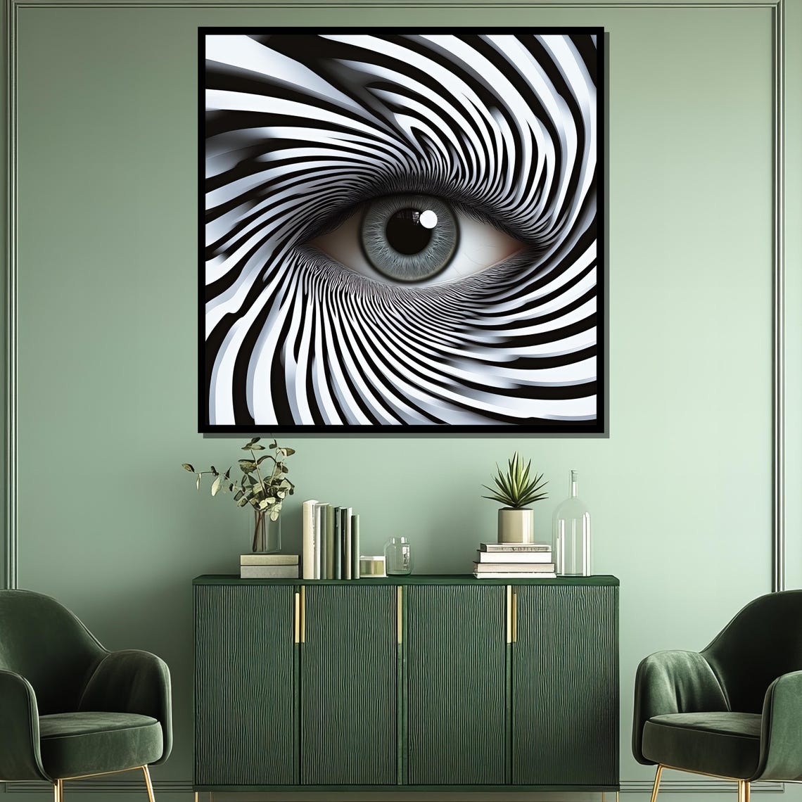 Human Eye in Black White Spiral Optical Illusion Surreal Poster - Image 3