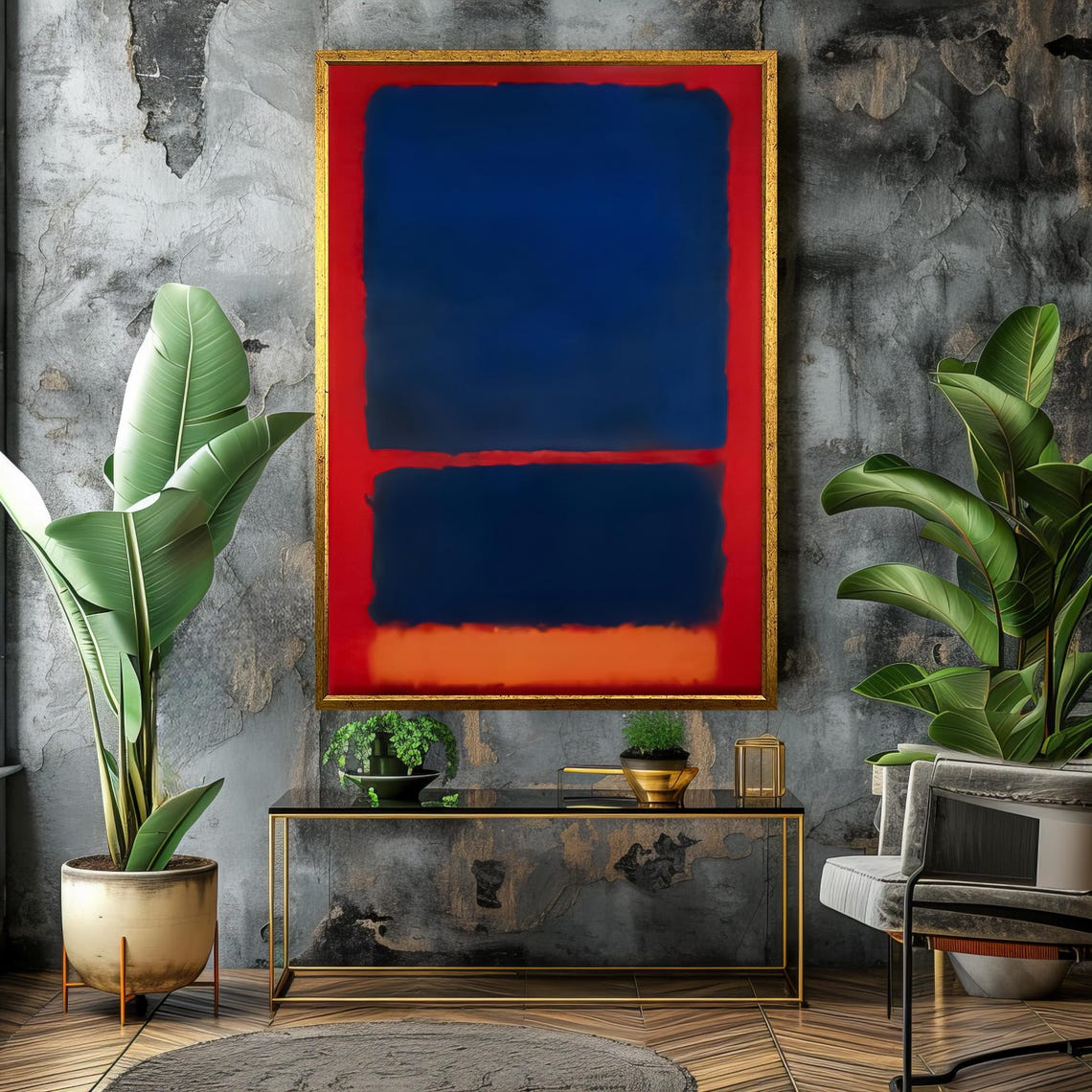 Mark Rothko Style Deep Blue And Fiery Red Abstract Art Poster - Image 4