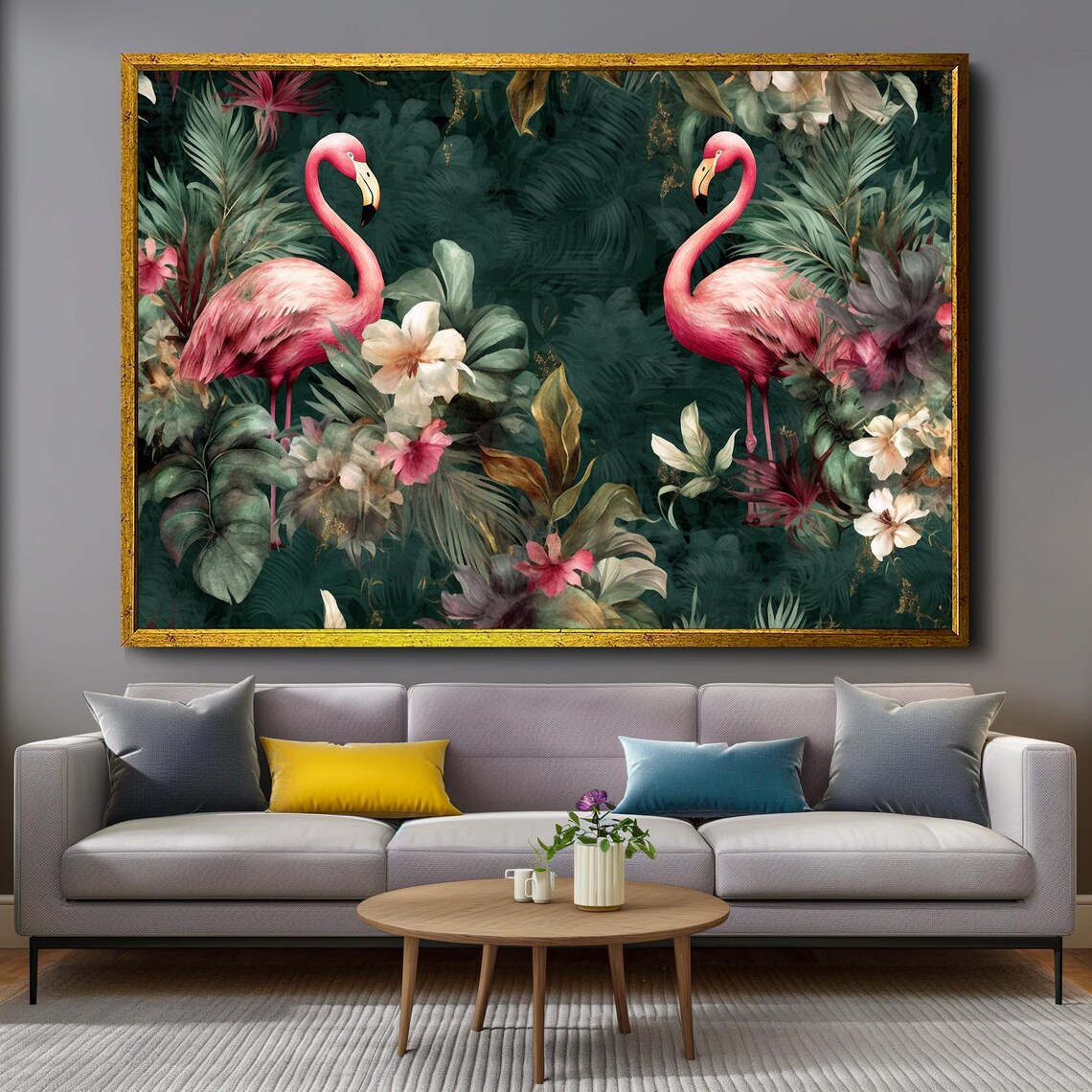 Pink Flamingos In Lush Tropical Jungle Exotic Painting Poster - Image 4