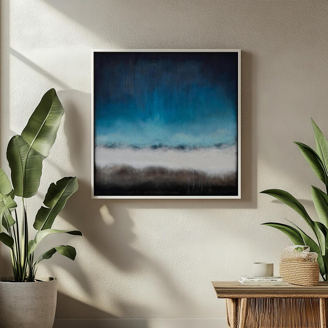 Deep Blue Gradient Abstract Moody Ocean Horizon Coastal Poster - Image 2