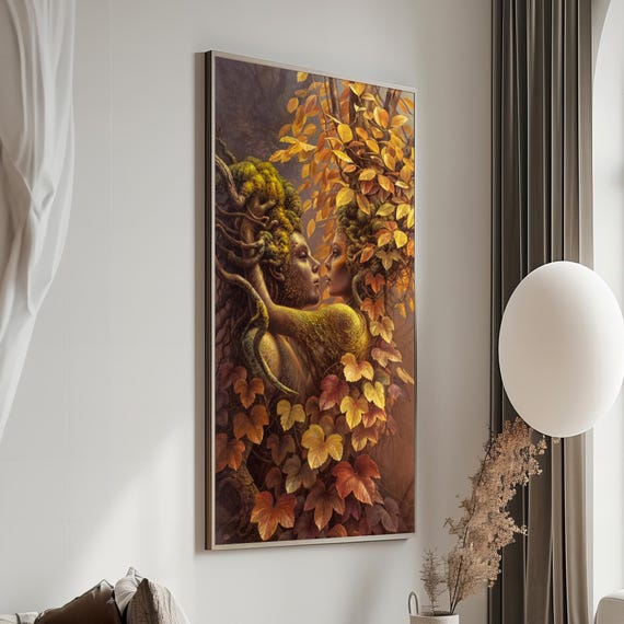 Forest Lovers Surreal Painting Of Nature Inspired Couple Enchanting Art Gift For Mystical Decor