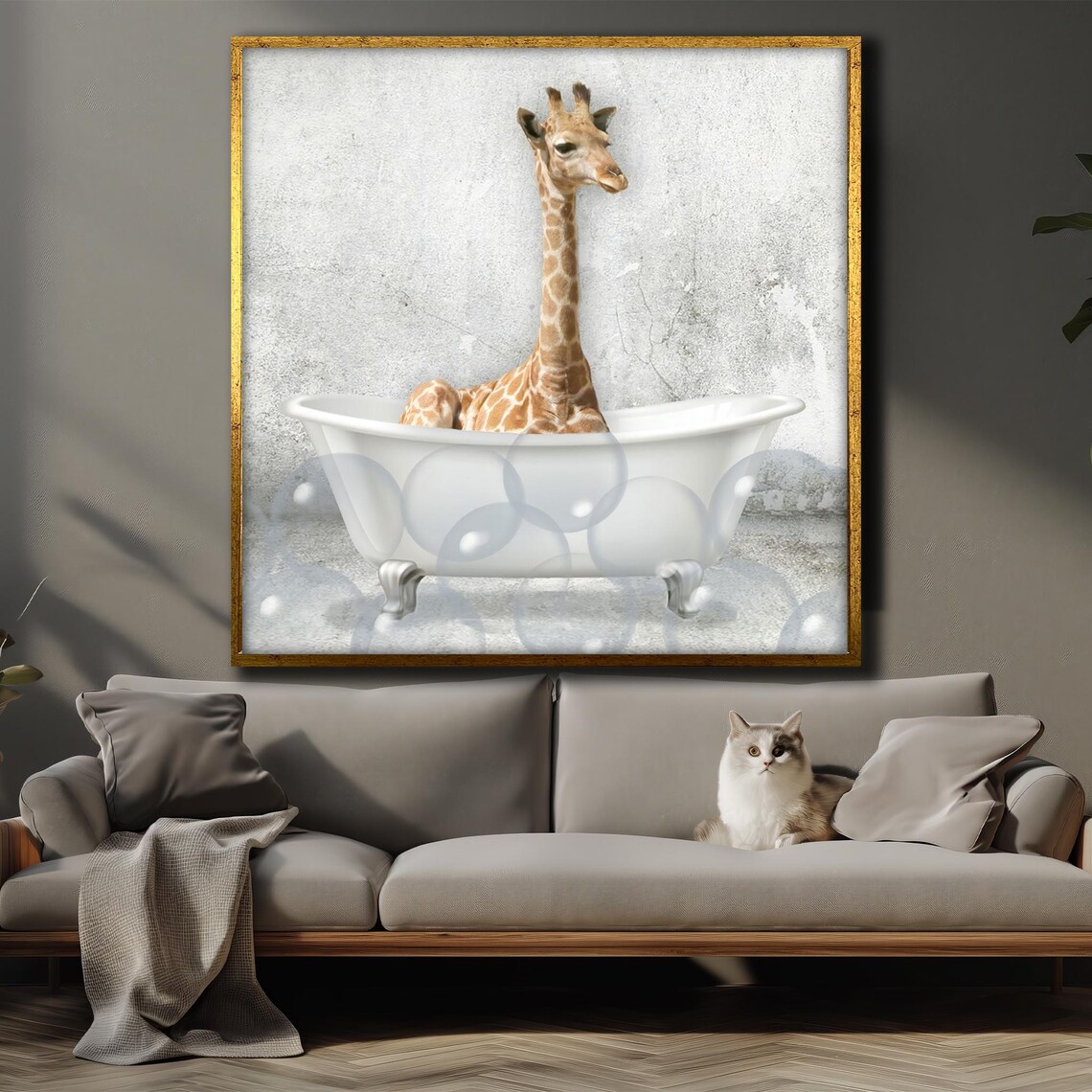 Baby Giraffe In Bathtub Funny Nursery Animal Bath Art Poster - Image 4