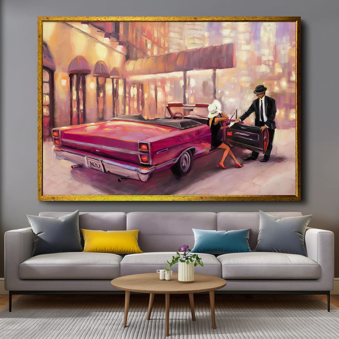 Romantic Night Out Classic Red Convertible and Couple Art Poster - Image 4