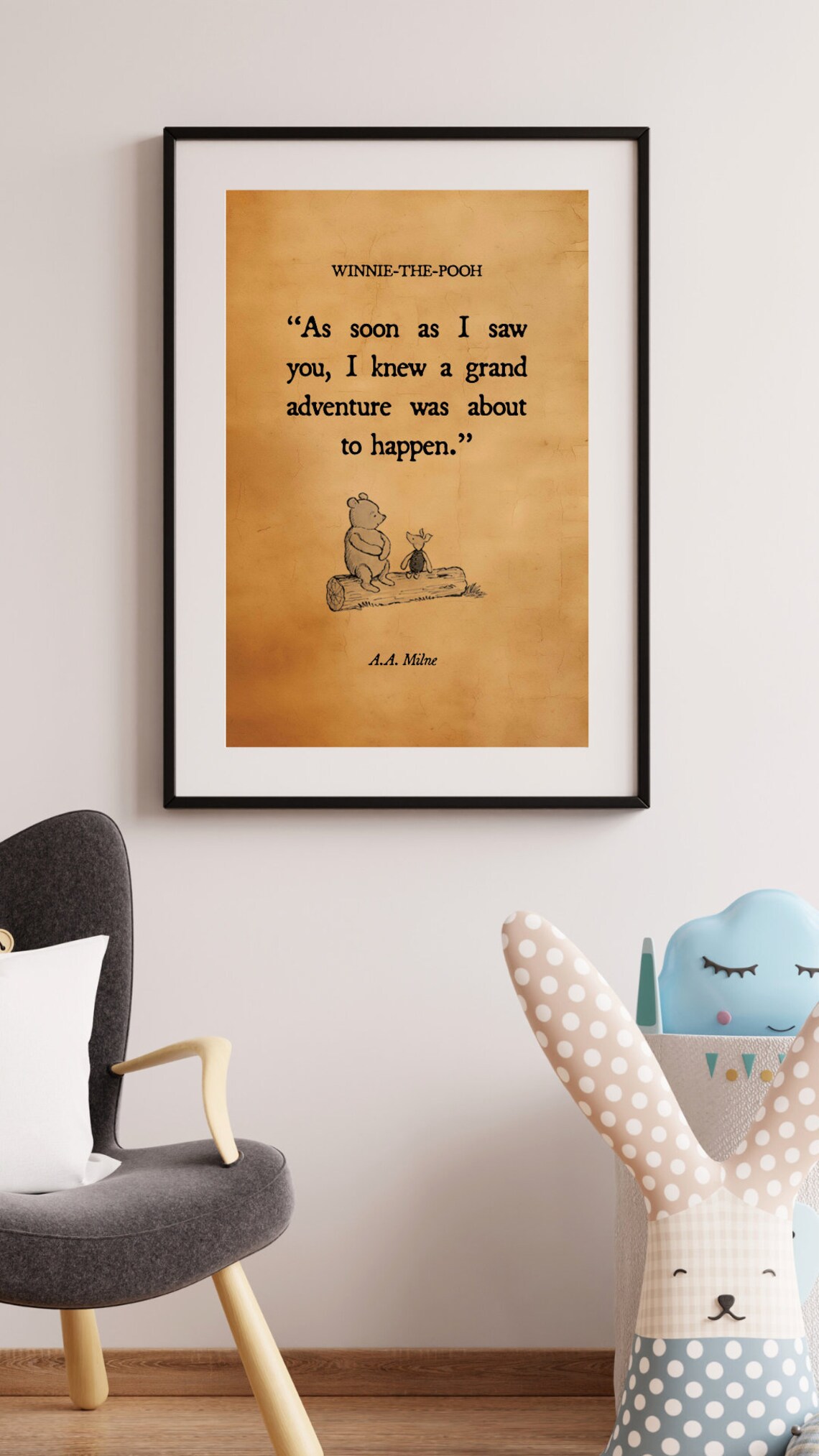 Winnie The Pooh Quote Poster "Grand Adventure About To Happen" Vintage Parchment - Image 2