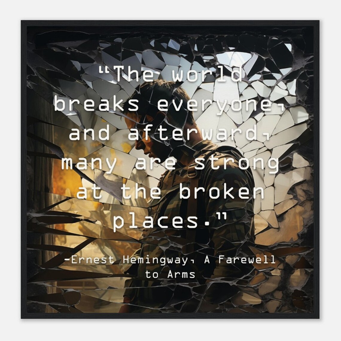 Hemingway Strong at the Broken Places Shattered Glass Quote Poster - Image 2