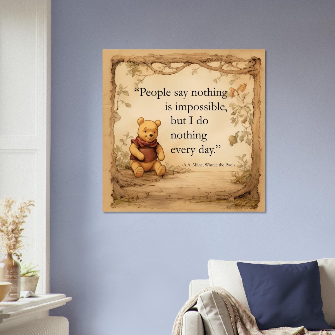 Winnie the Pooh Nothing Impossible Quote Tree Border Vintage Print - Image 2