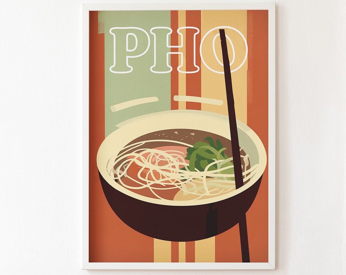 Retro Pho Noodle Bowl Vietnamese Typography Warm Kitchen Poster