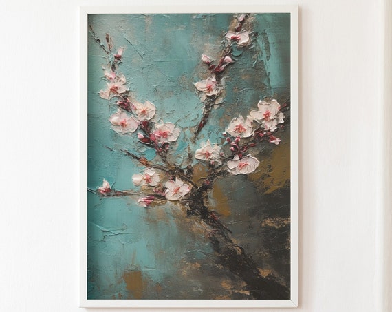 Japanese Sakura Palette Knife Painting Cherry Artwork Print At Home Wall Art Wall Art Print Instant Art