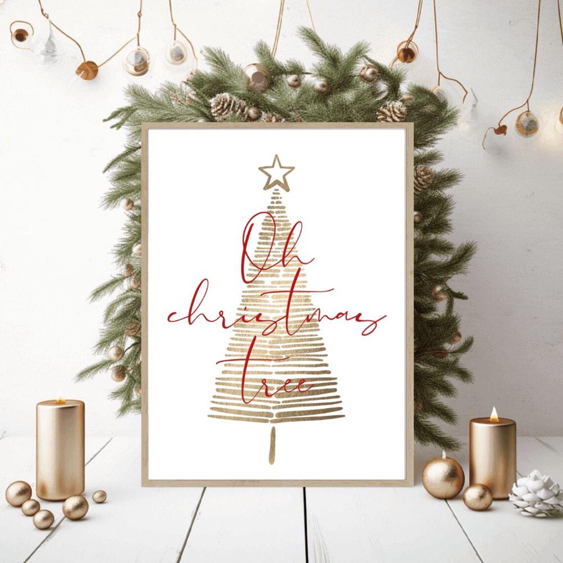Oh Christmas Tree Gold Brushstroke Tree Star Minimalist Poster - Image 3