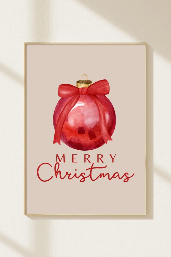 Merry Christmas Red Watercolor Ornament Bauble Festive Poster