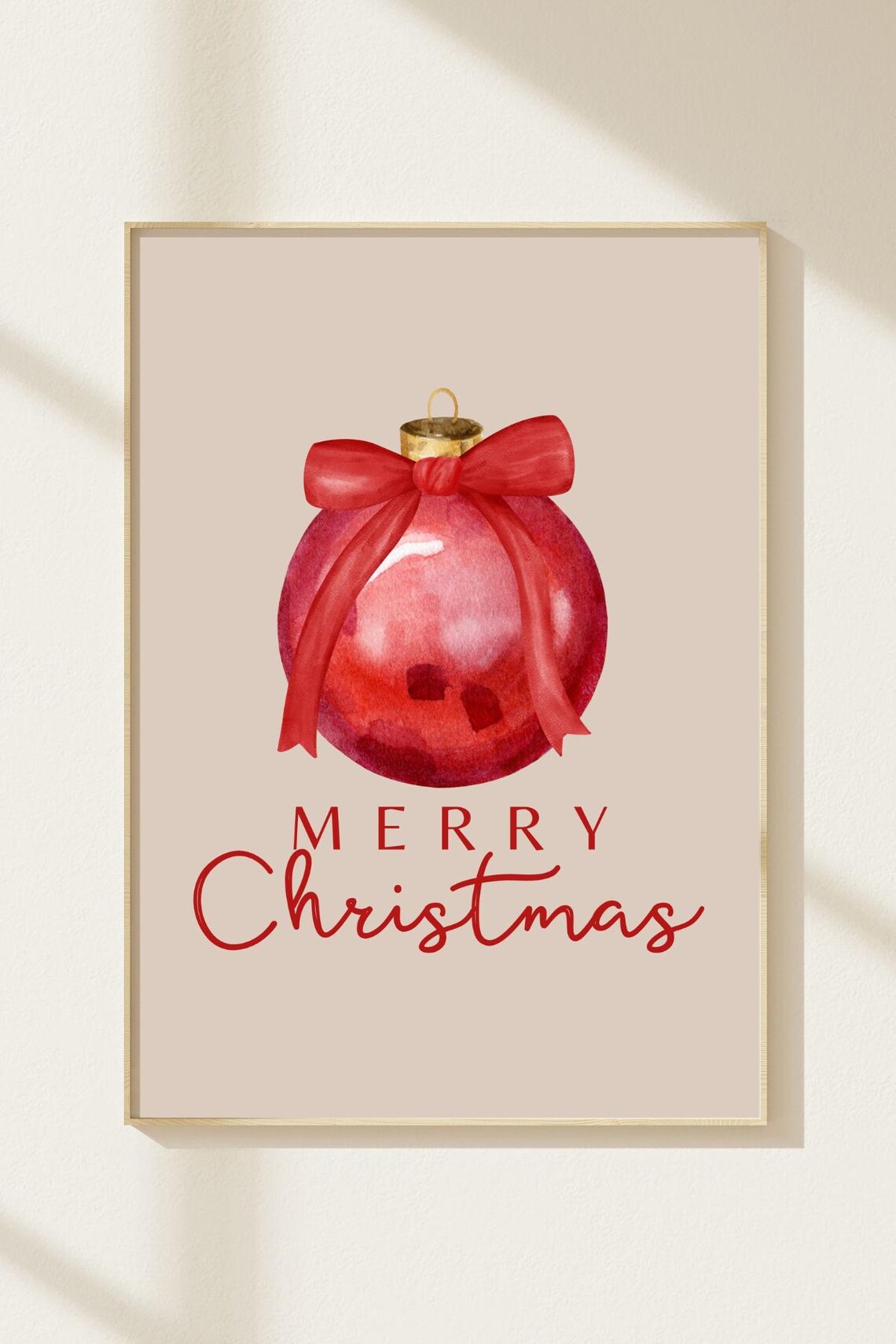 Merry Christmas Red Watercolor Ornament Bauble Festive Poster