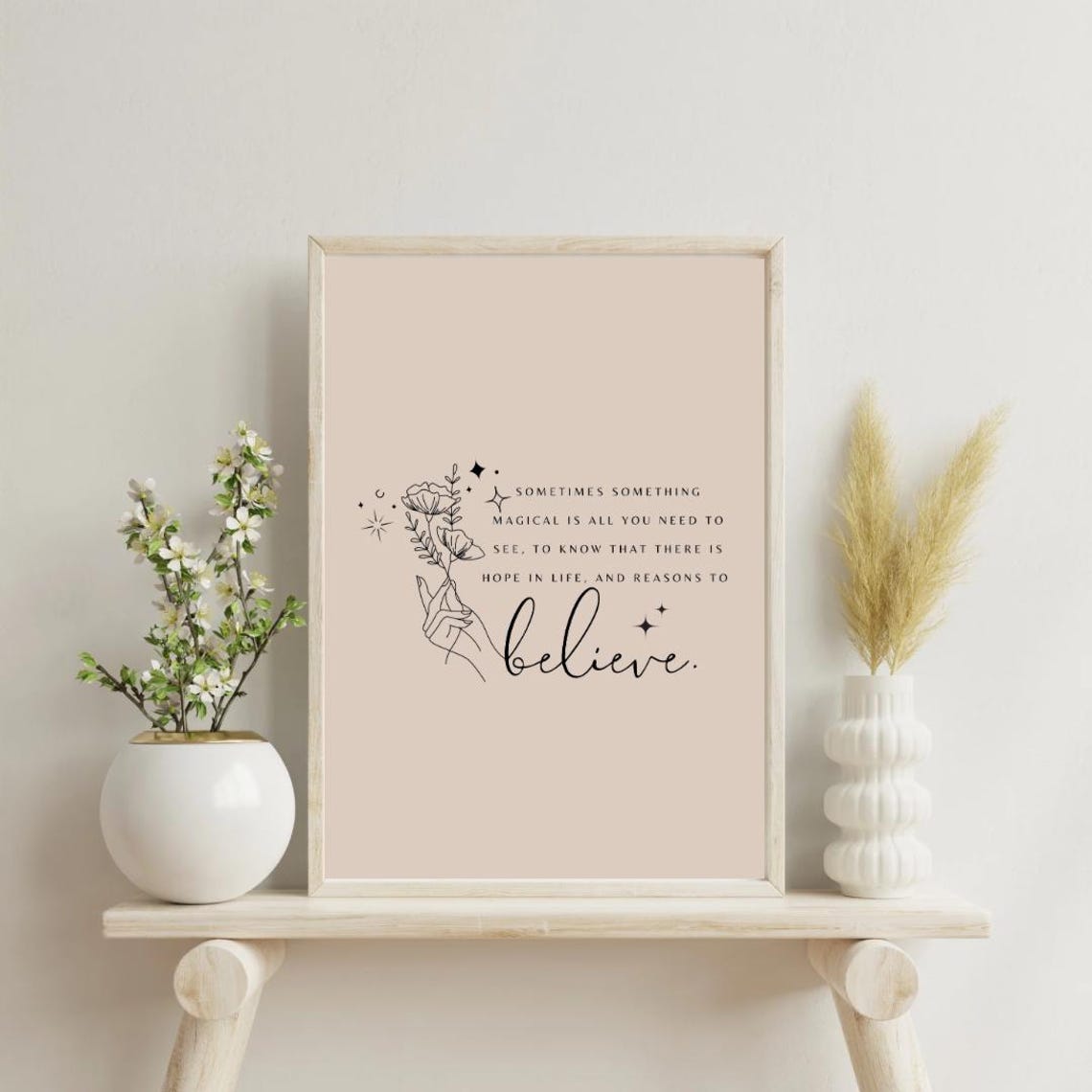 Sometimes Something Magical Believe Hope Floral Quote Poster - Image 3