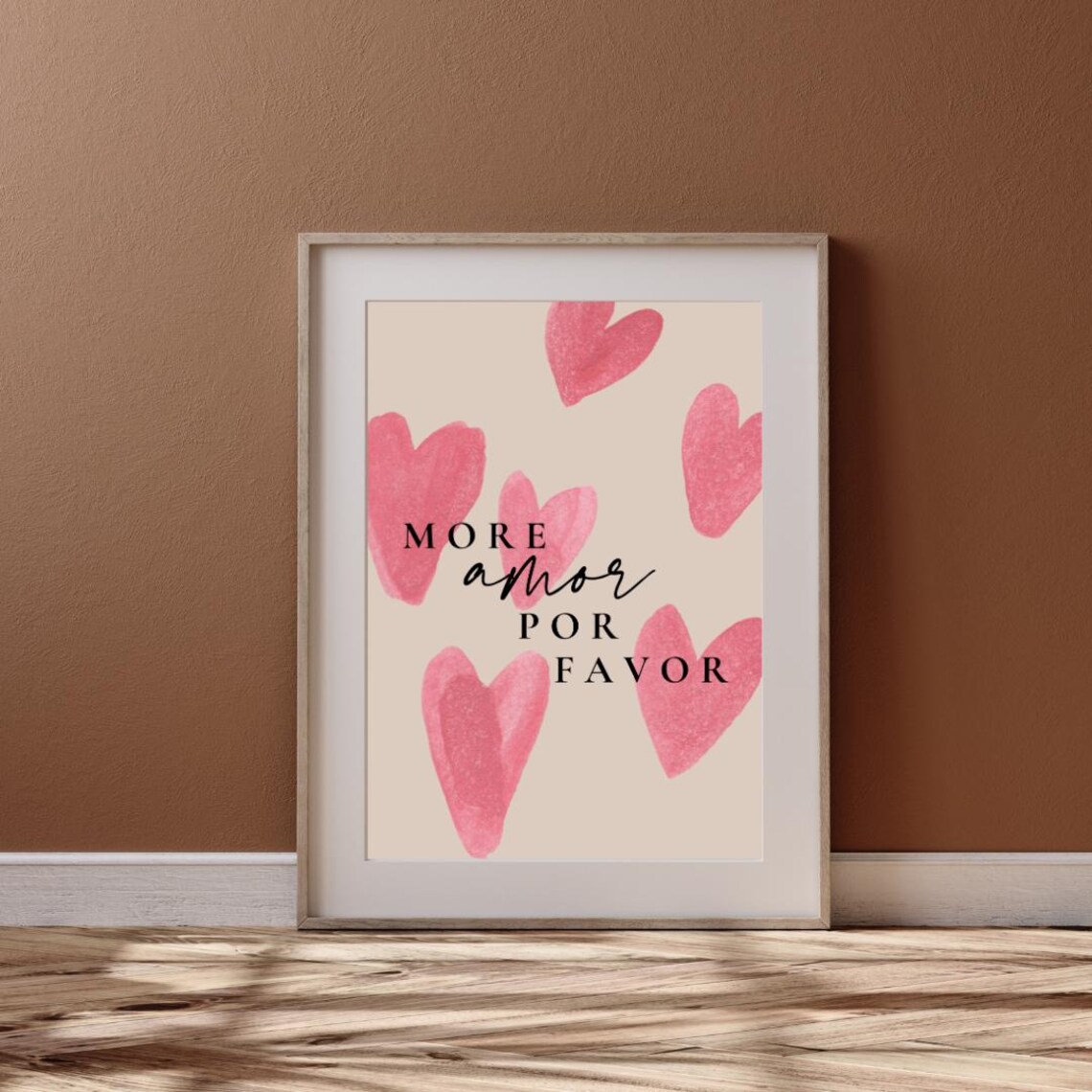 More Amor Por Favor Pink Watercolor Hearts Romantic Love Quote Poster