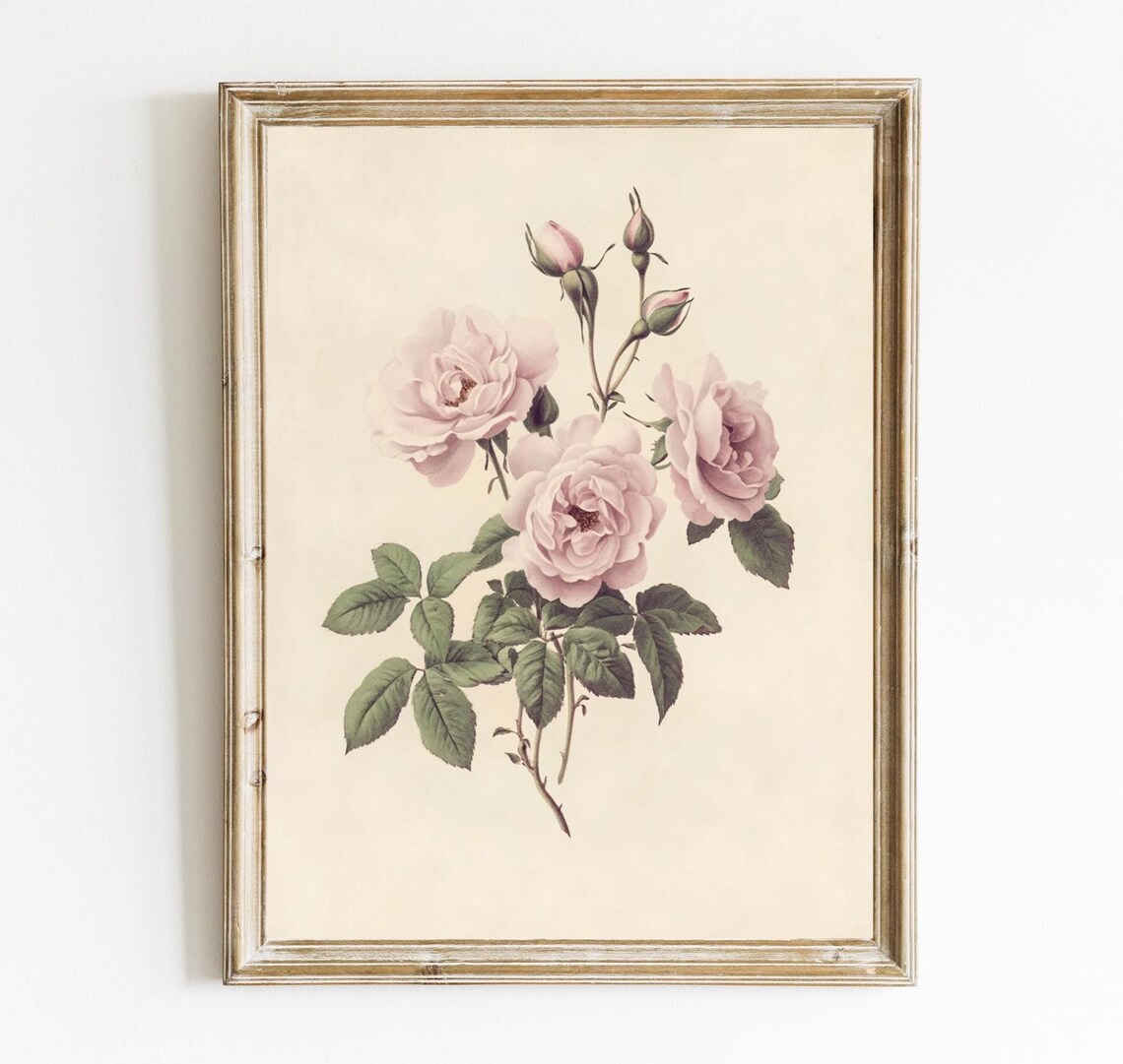 Vintage Pink Floral Moody Still Life Art Print