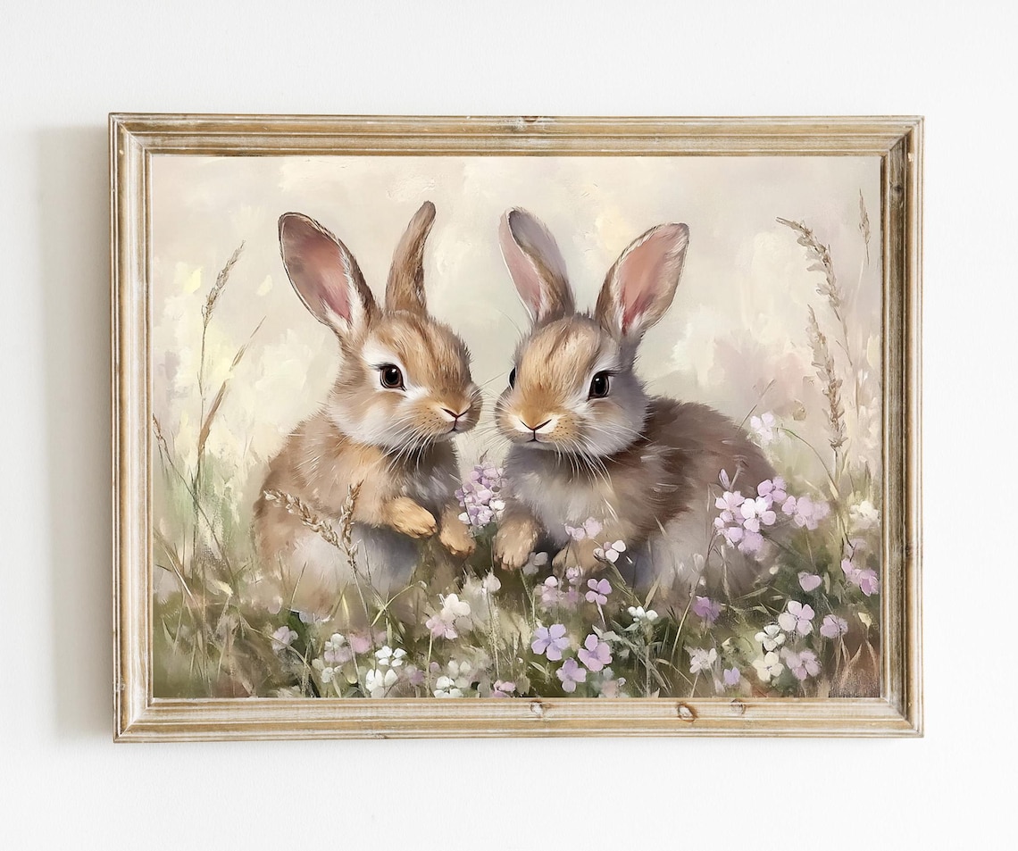 Baby Bunnies Nursery Print Easter Bunny Vintage Spring Farmhouse Decor E280