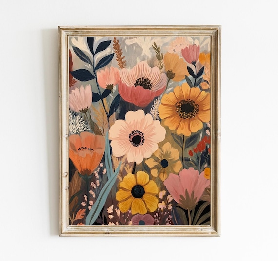 Modern Boho Wildflower Bouquet Earthy Tones Floral Decor Poster