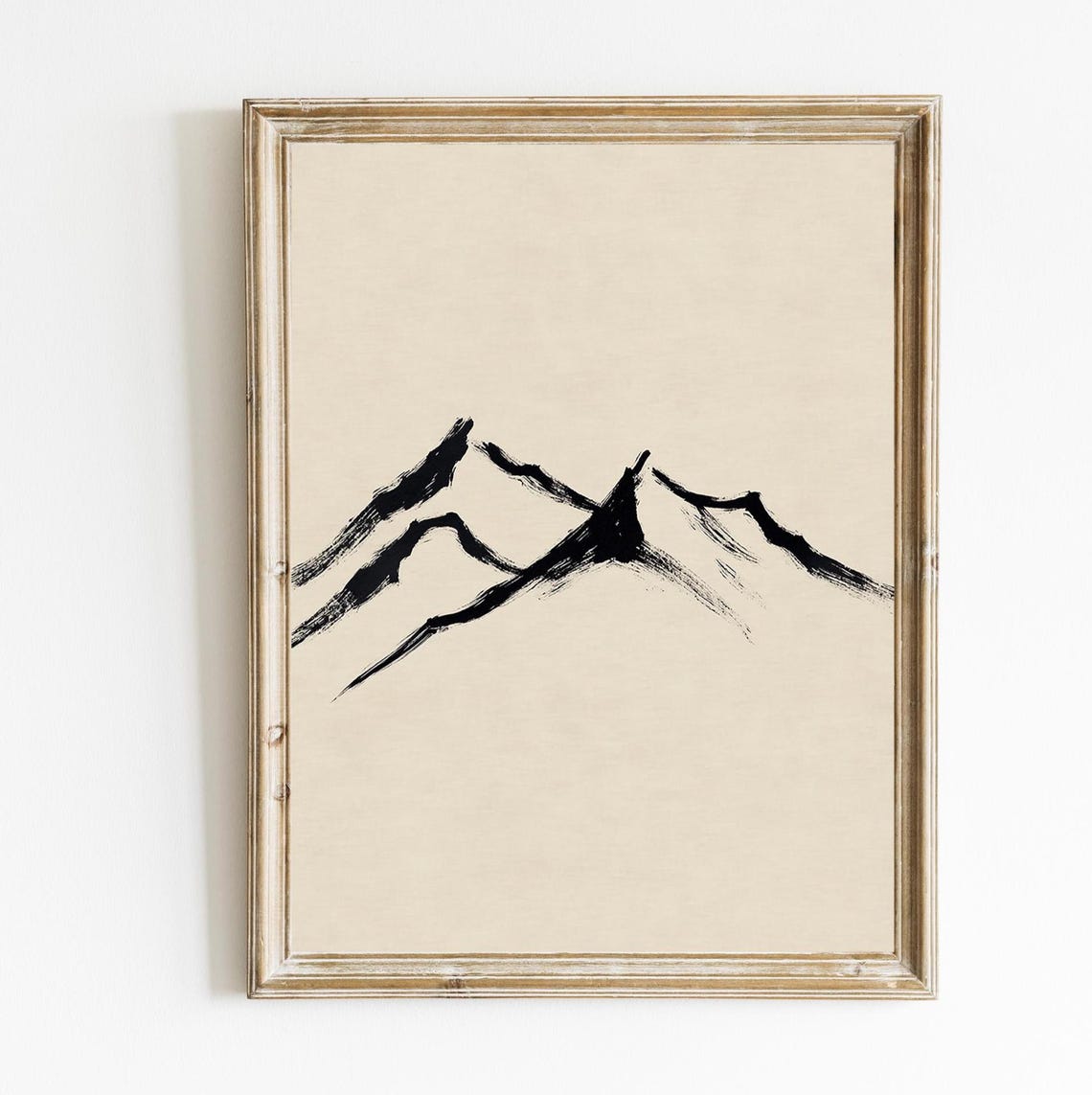 Black Brushstroke Mountain Peaks Ink Line Art Minimal Poster