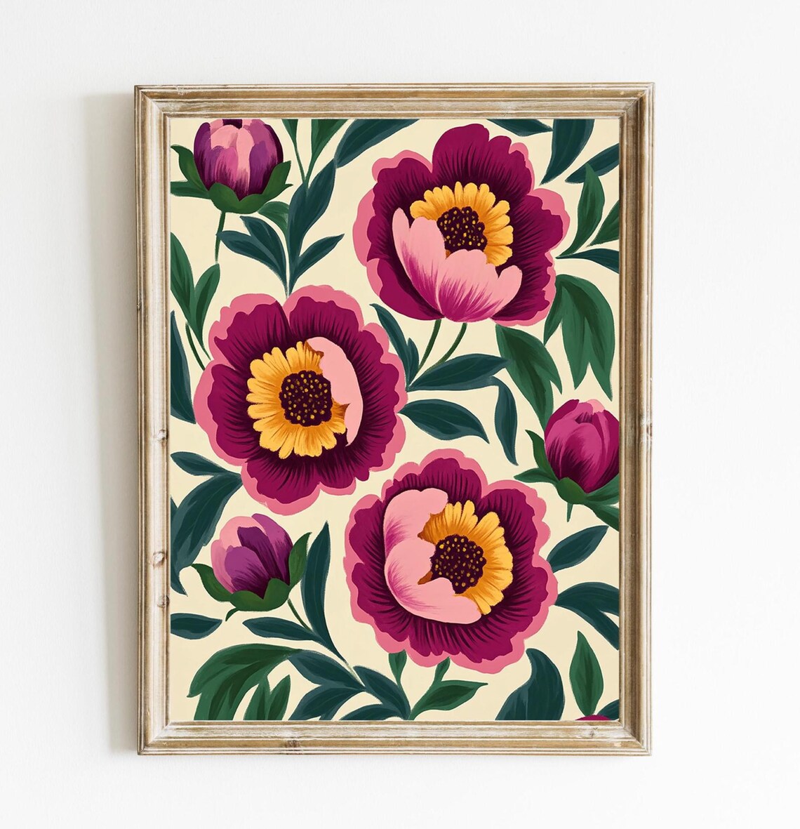 Vibrant Magenta Peonies Summer Floral Painting Pink Poster Bloom Art