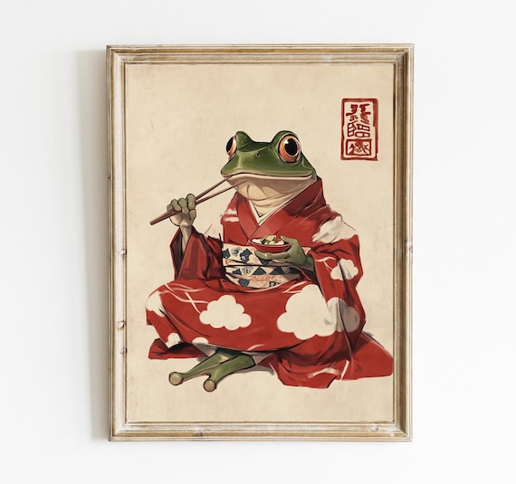 Japanese Frog Wall Art Inspired By Matsumoto Hoji Poster Vintage Funny Animal Print Minimalist E808