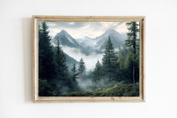 Rocky Mountains Art Forest Mountain Wall Decor Misty Cabin Home Office Large E646