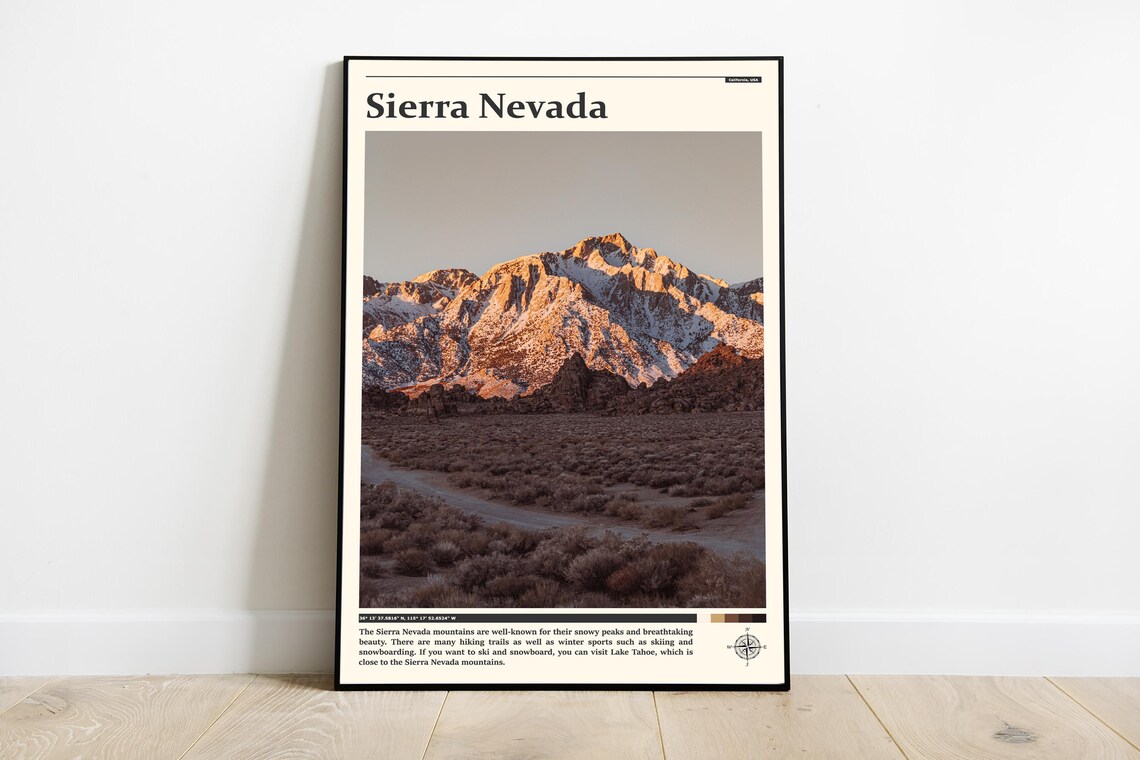 Sierra Nevada Snow Capped Mountains Sunset Desert Photography Poster