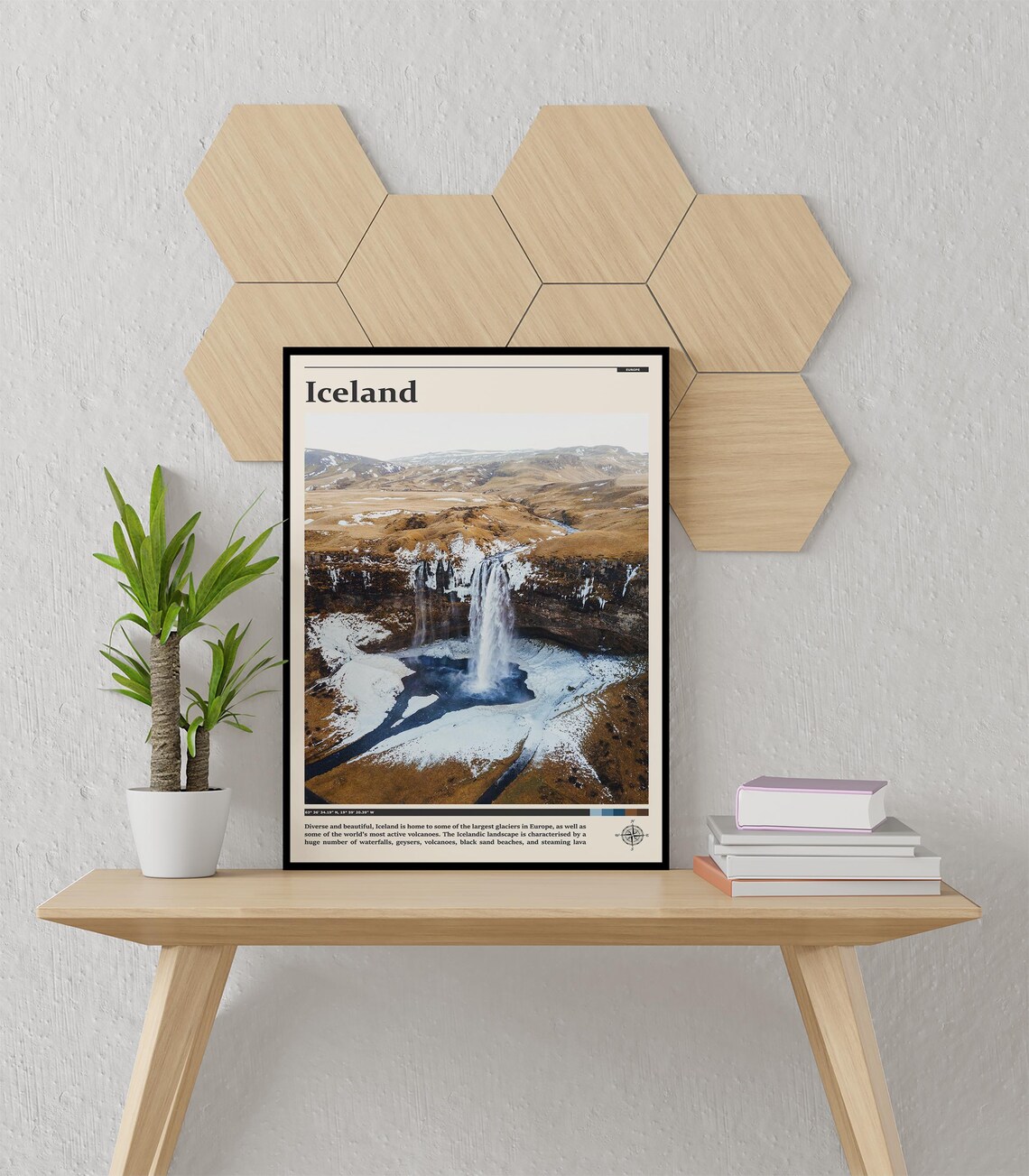 Iceland Snowy Highlands Waterfall Winter Landscape Photography Poster - Image 3