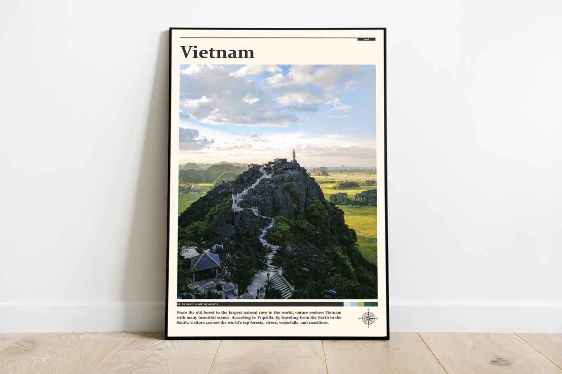 Vietnam Ninh Binh Limestone Karst Summit Pagoda View Travel Poster