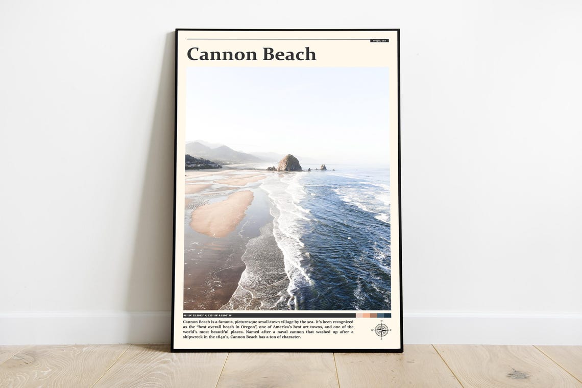 Cannon Beach Haystack Rock Aerial Oregon Coast Ocean Waves Poster