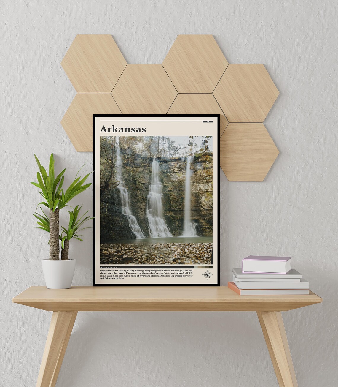 Arkansas Triple Waterfall Rocky Cliff Cascades Nature Poster - Image 3