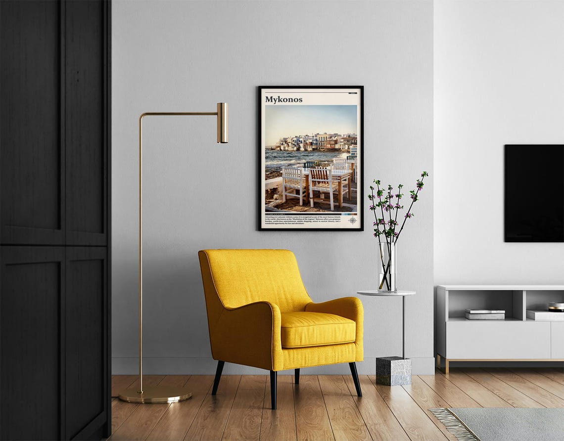 Mykonos Greece Waterfront Taverna Chairs Seaside Photography Poster - Image 2