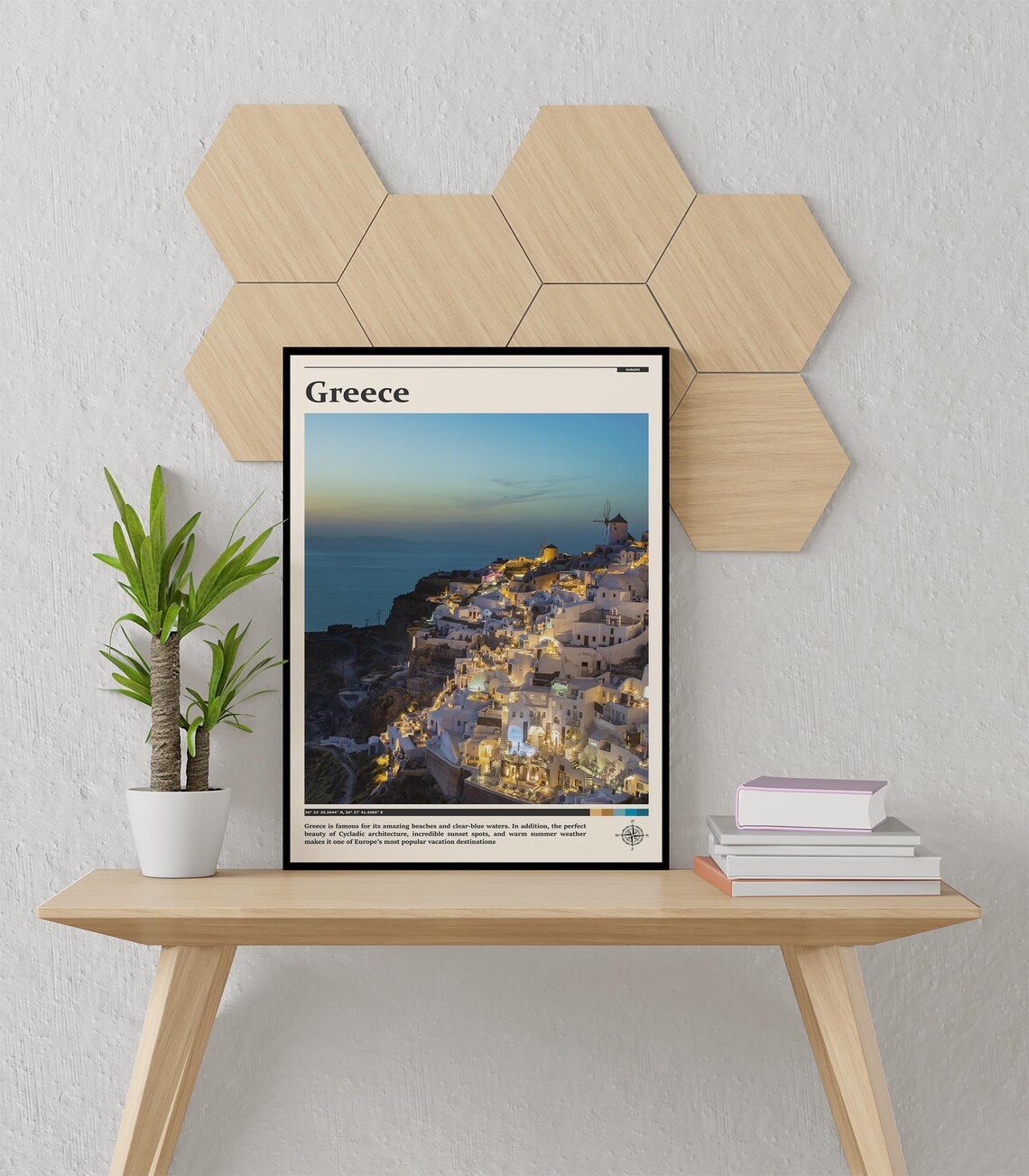 Greece Island Hillside Town Dusk Lights Aegean Photography Poster - Image 3