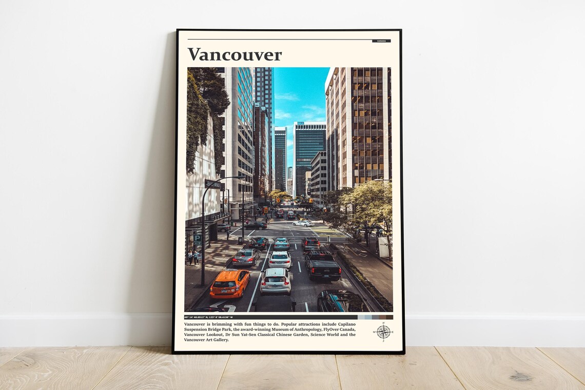 Vancouver Canada Downtown Street Skyscrapers City Photography Poster