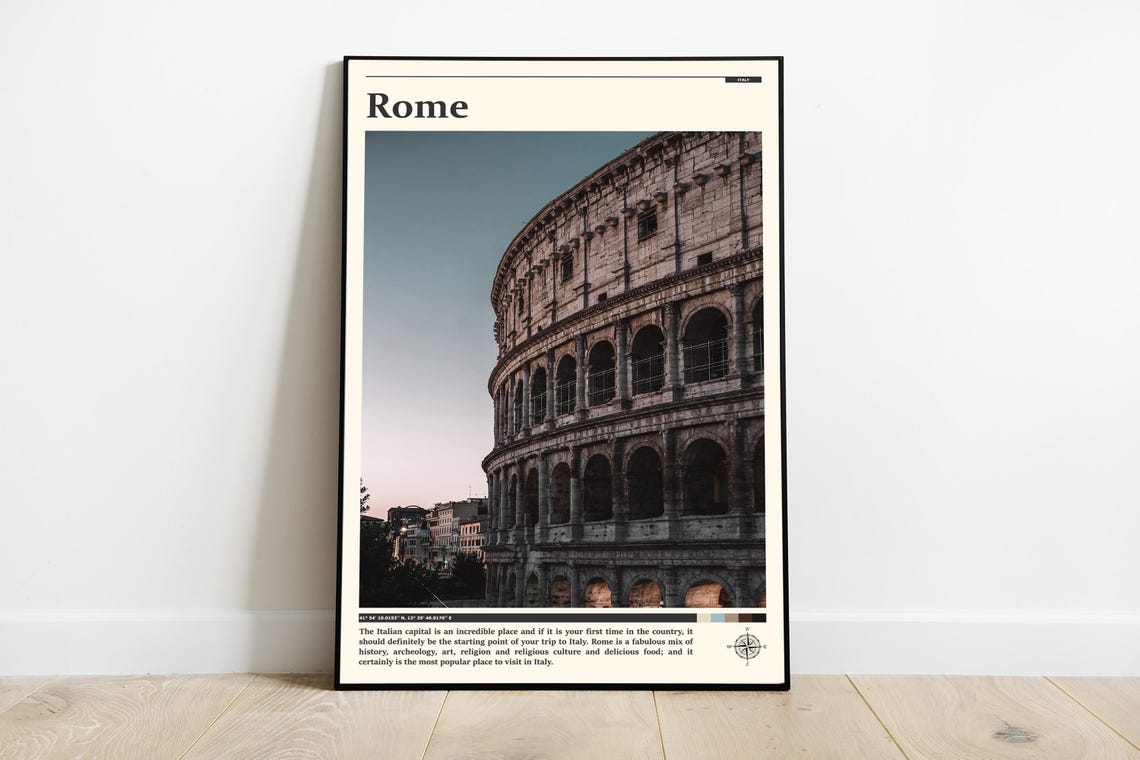 Rome Italy Colosseum At Dusk Ancient Amphitheater Travel Poster