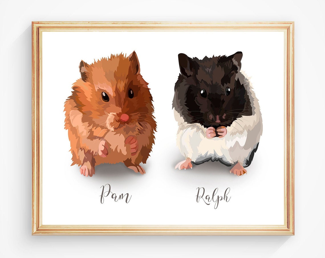 Pam and Ralph Adorable Cute Hamster Pair Custom Pet Portrait Poster